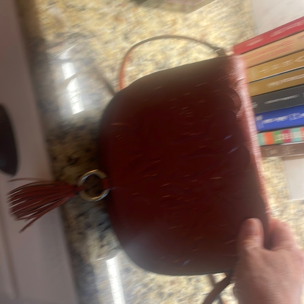 Womens brown leather small western Patricia Nash bag with tassel